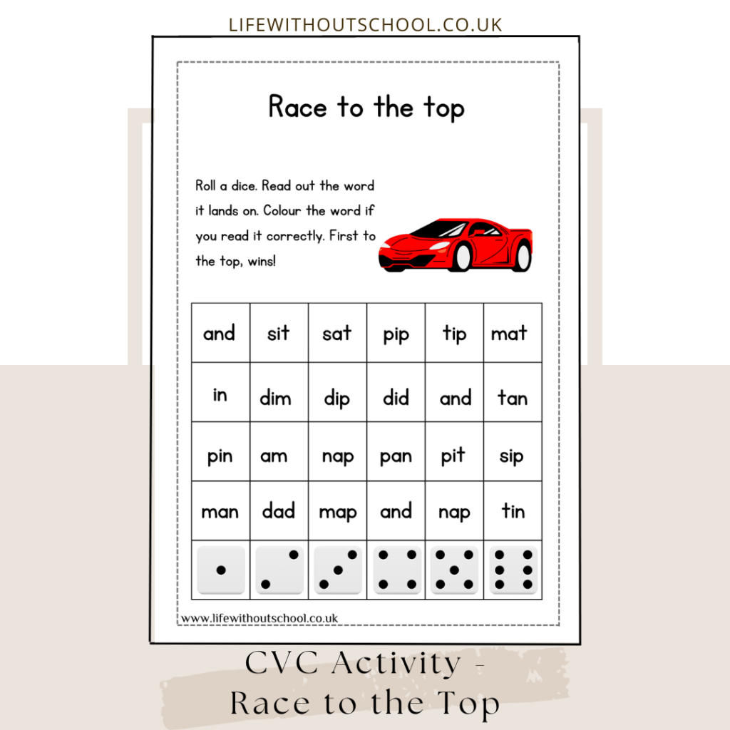 cvc word activity race to the top