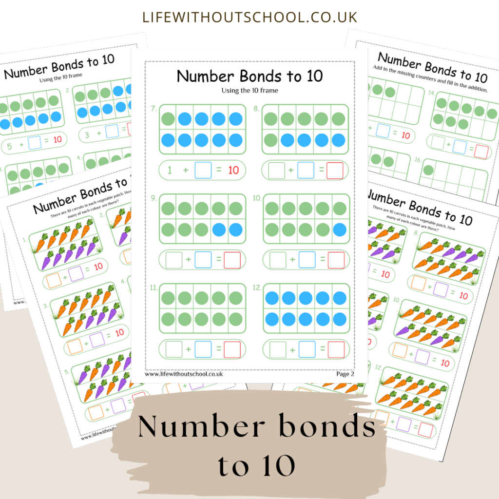 Number Bonds to 10 Worksheets