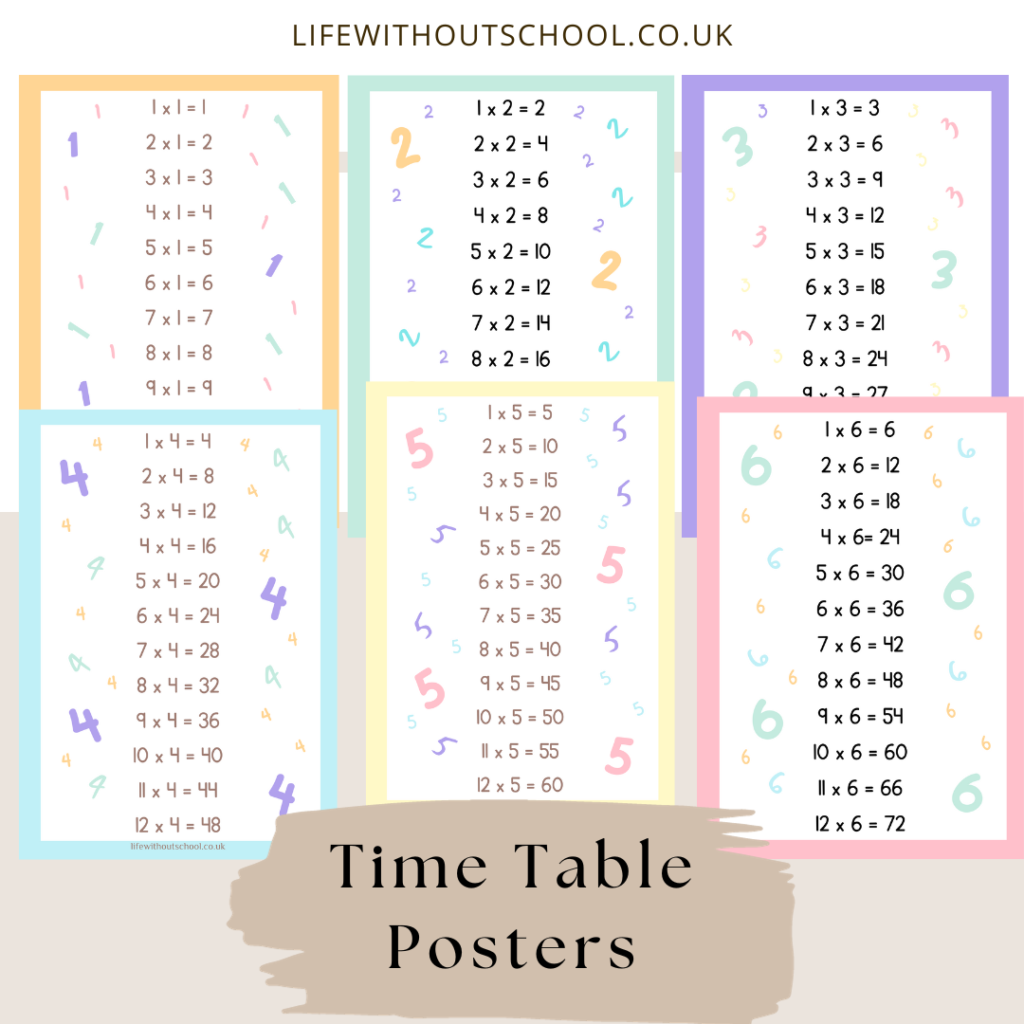 Free printable time tables posters